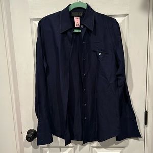 August Silk Rich Navy silk French cuff blouse (size S)